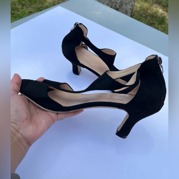 Women's Black Block Heeled Sandals, Fashion Cutout Design Back Zipper Sandals - Picture 13 of 14